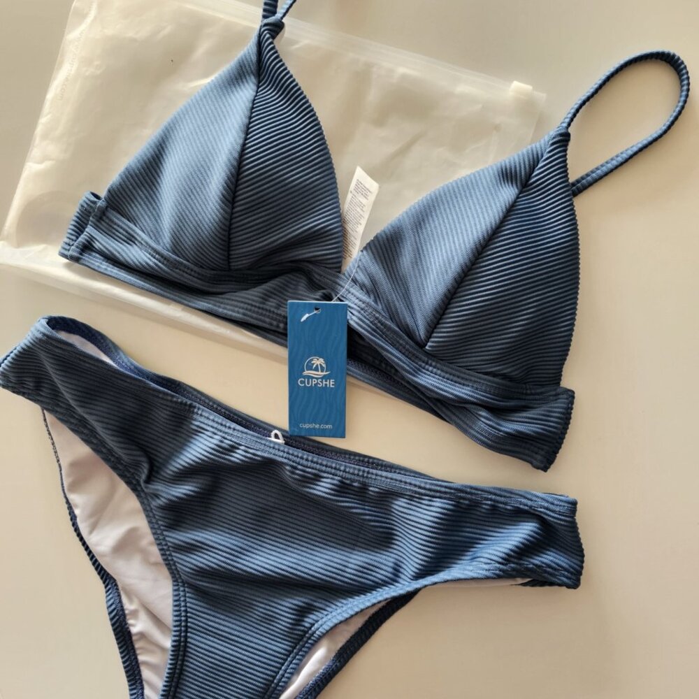 New CUPSHE Turquoise Ribbed Bikini Set - Picture 4 of 10